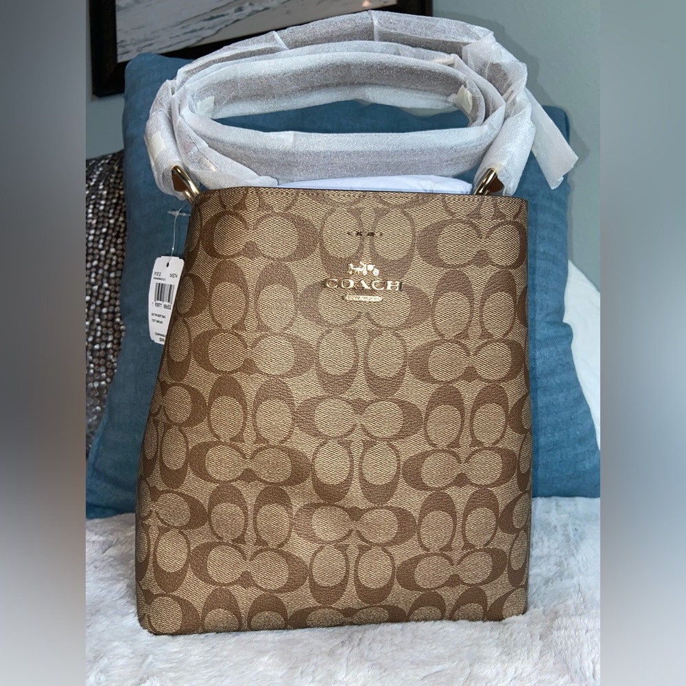 Authentic COACH TWN BUCKET BAG LARGE COLOR KHAKI/SADDLE 2